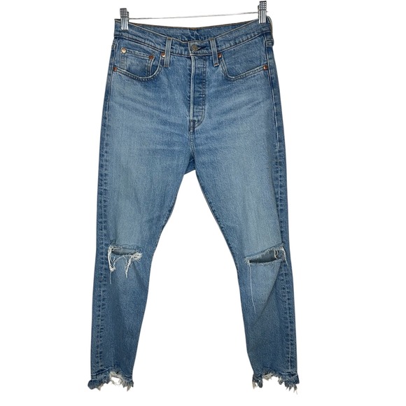 Levi's Jeans Women's Medium Denim 501‎ Skinny Fit Button Fly Pants 28x28 Raw Hem - Picture 1 of 9